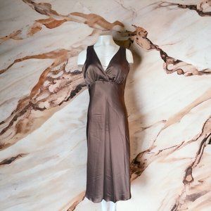 Lynn Lugo 100% Silk Women's Chocolate Brown  V Neck Cocktail dress Made in USA